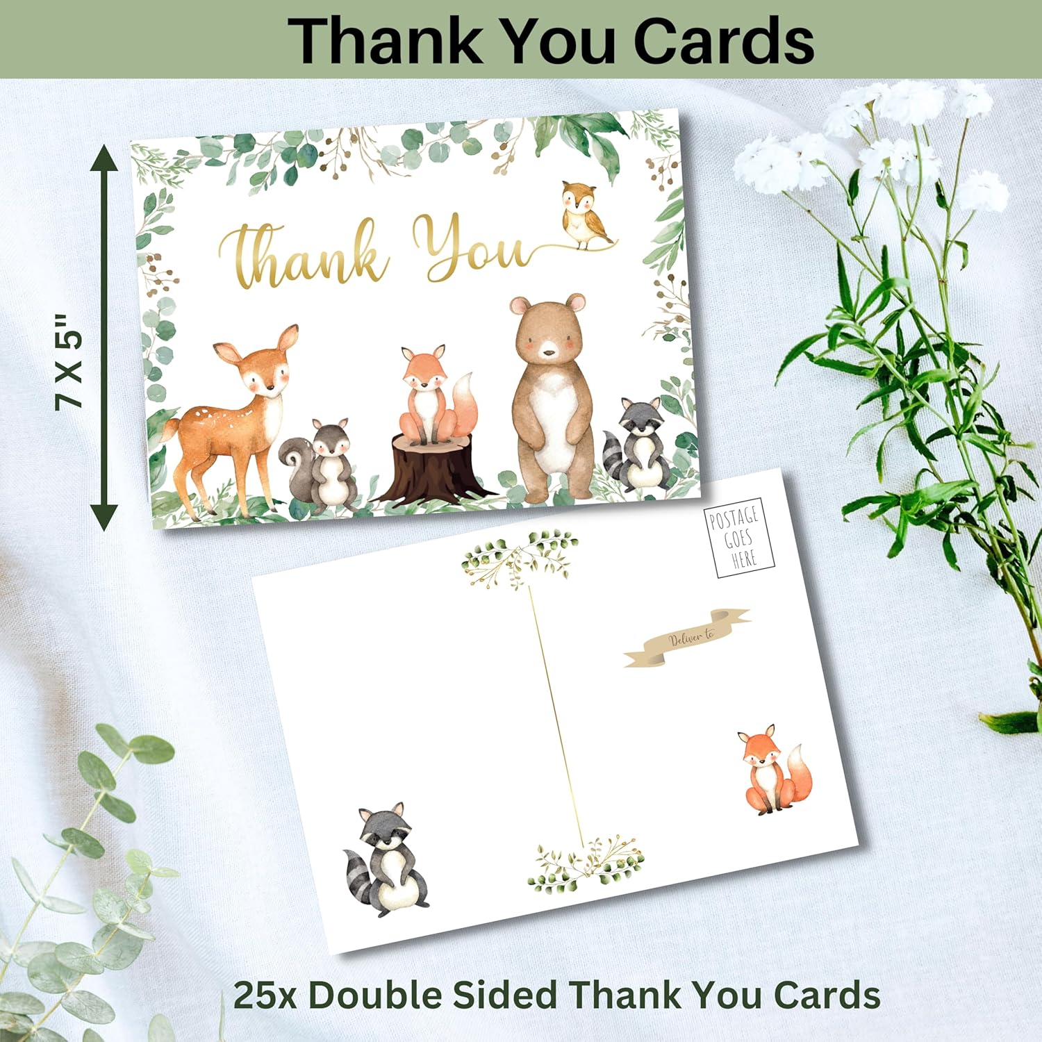 127 invitaciones para baby shower de Woodland para niños y niñas con sobres, tarjetas de agradecimiento para bebés, tarjetas de solicitud de libros,