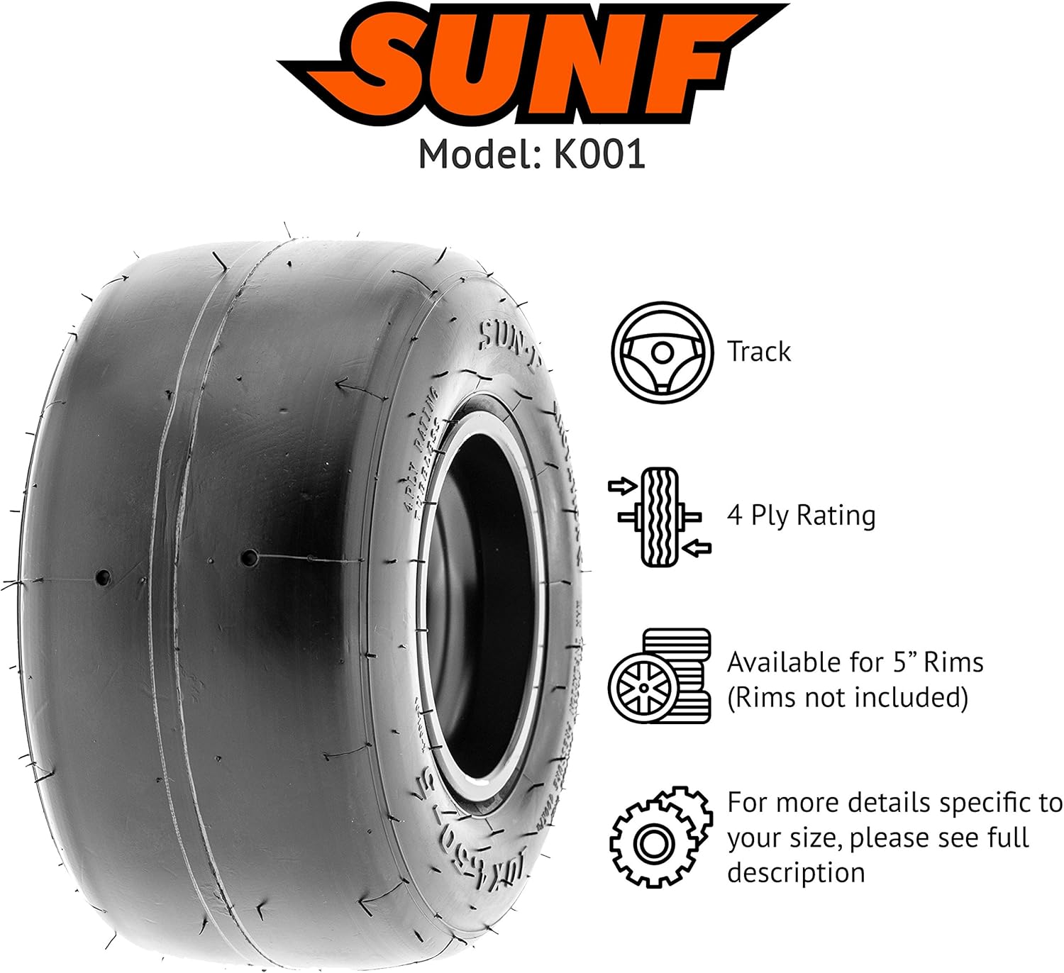 SunF Go-Kart & Kart-Racer Slick Neumático 11×7.10-5, 4 capas, banda de rodadura lisa, sin cámara