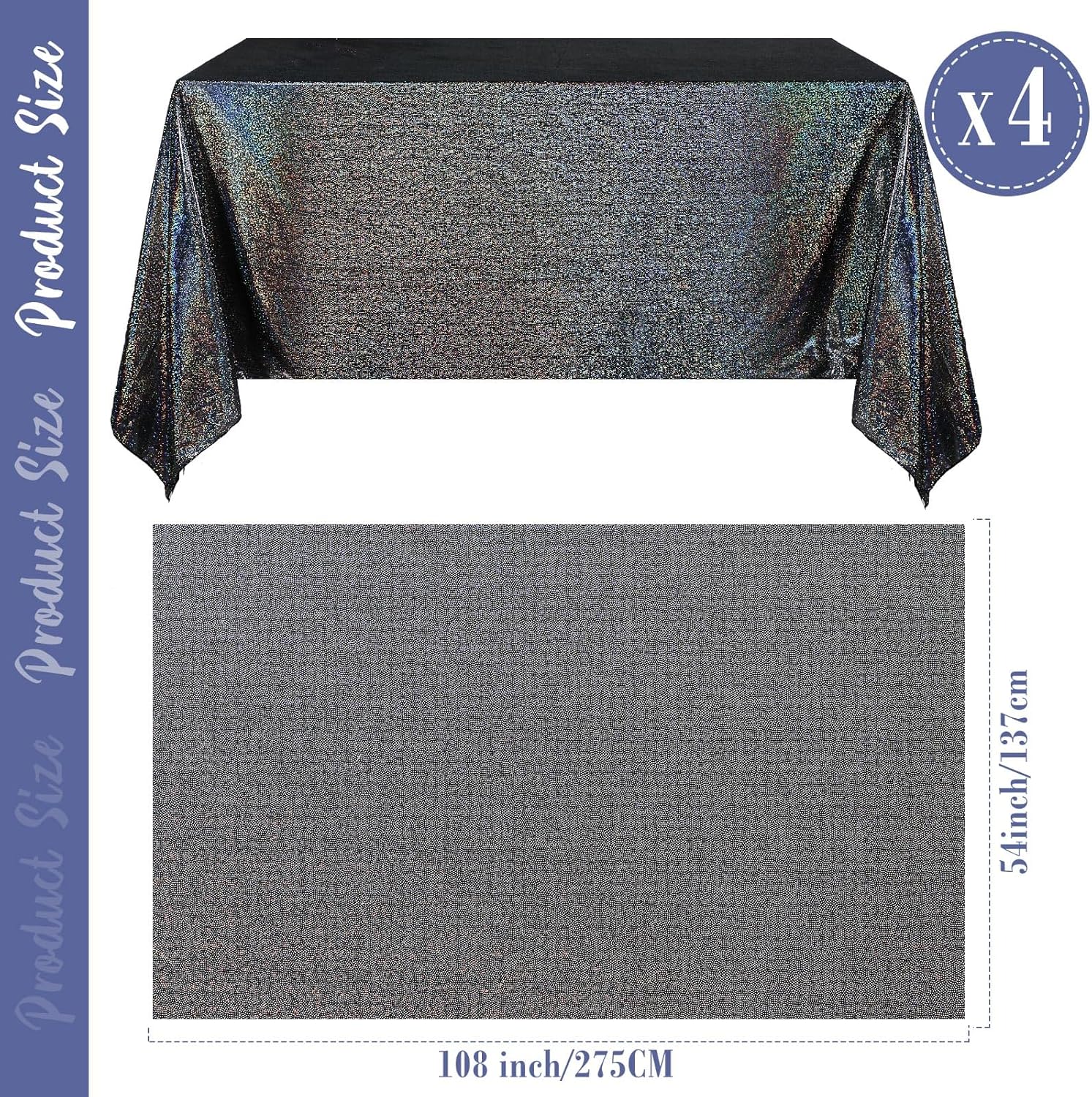 Mixweer 4 manteles brillantes de Navidad para decoración de mesa de fiesta, 54 x 108 pulgadas, lentejuelas rectangulares con purpurina láser,