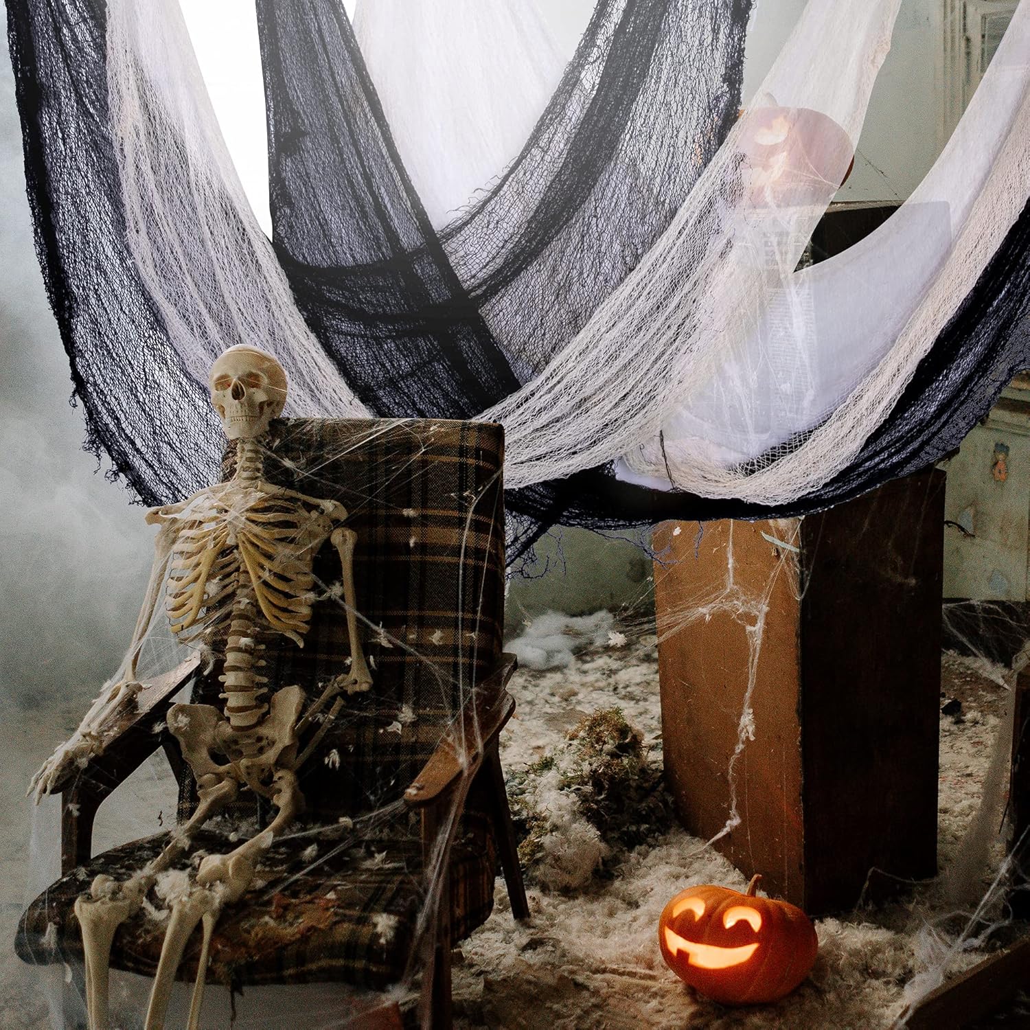 Paquete de 8 telas espeluznantes de Halloween, 72 x 30 pulgadas, tela espeluznante espeluznante, tela espeluznante de tela de araña elástica para