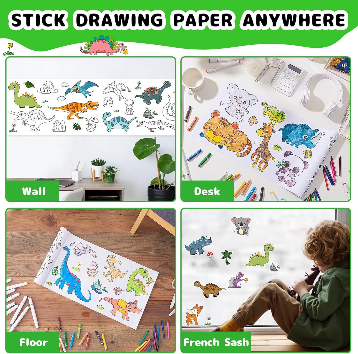 2 rollos de dibujo para niños, rollos de papel adhesivo para colorear con lápiz de color, Doodle Scroll DIY pintura para niños y niñas de 3, 4, 5,
