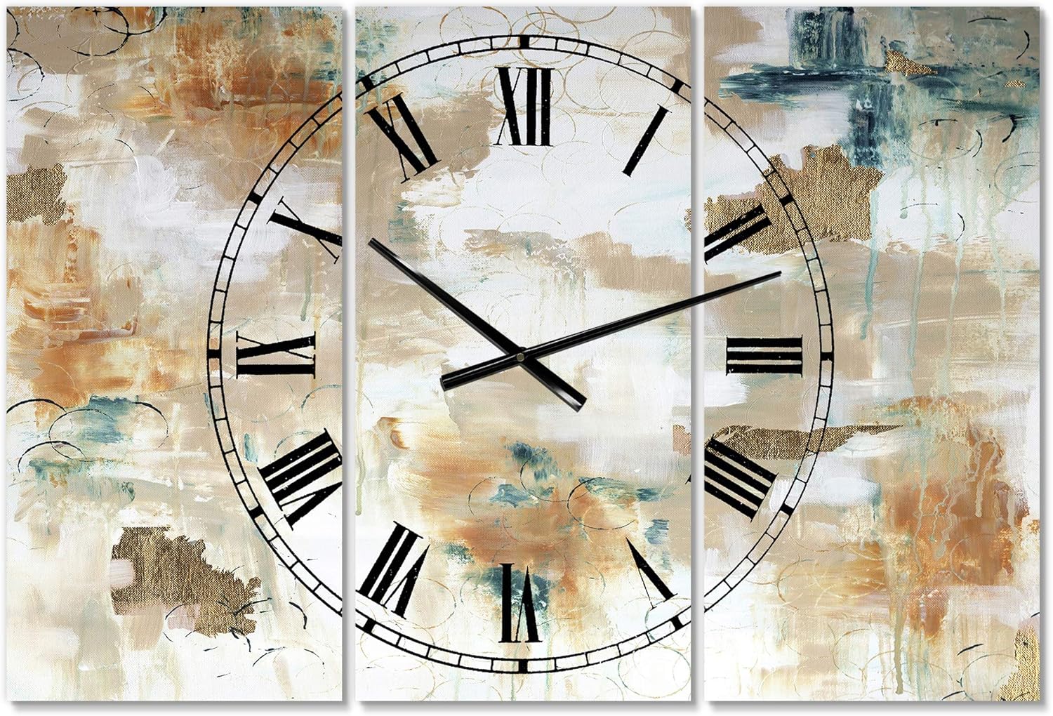 ‘Gilded Daydreams’ Reloj de pared moderno de 3 paneles para decoración del hogar, dormitorio, baño, oficina, sala de estar, 25069