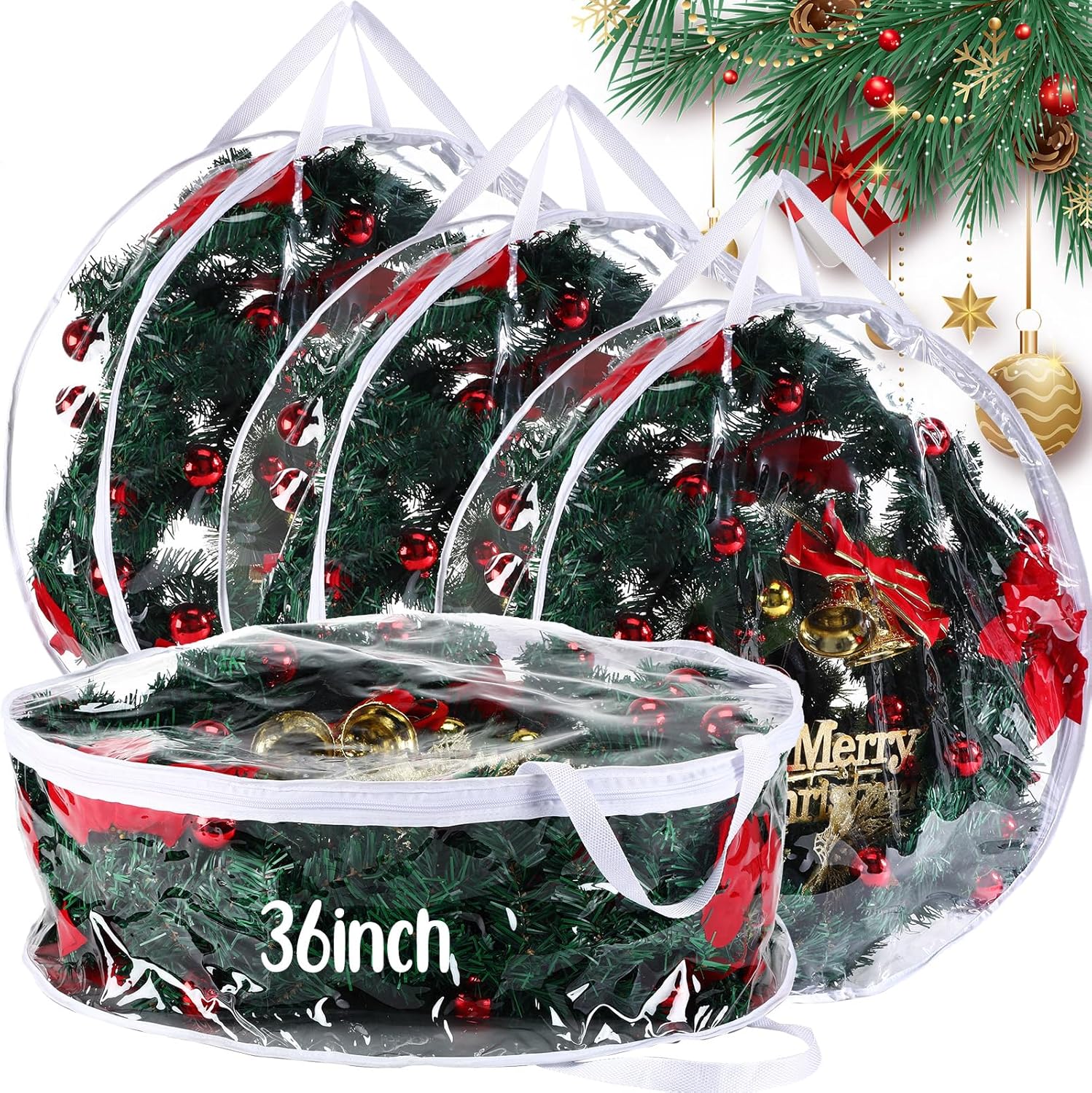 Shappy 4 bolsas grandes de almacenamiento para coronas de Navidad de 36 pulgadas, contenedor de almacenamiento de coronas de temporada con