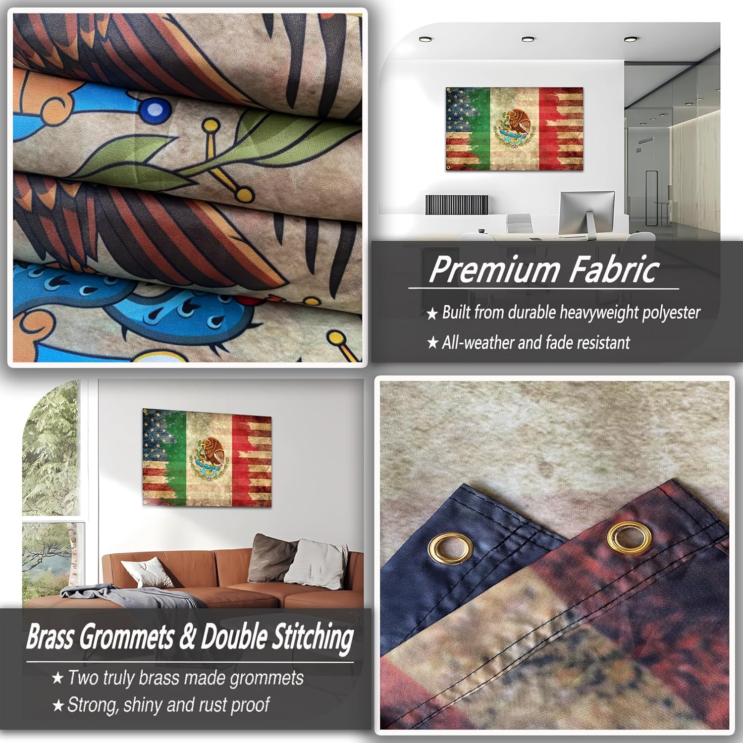 Bandera de México de 3 x 5 pies, bandera retro de la amistad mexicano-americana de doble cara para casa, interior y exterior, pancarta patriótica