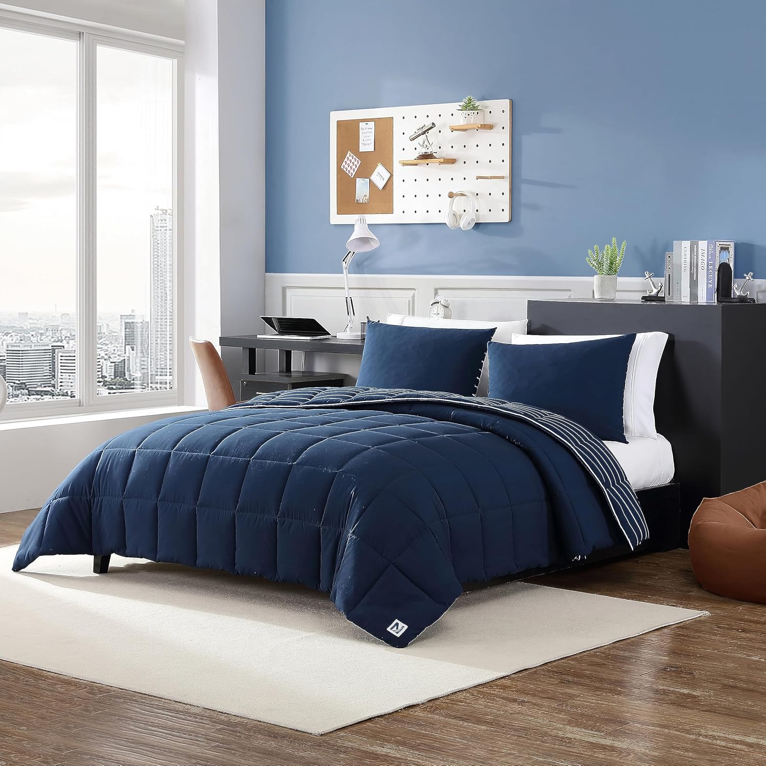 Nautica – Juego de edredón tamaño King, juego de ropa de cama reversible de algodón, decoración del hogar para todas las estaciones (Longdale Stripe