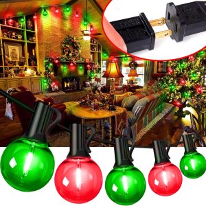 KNONEW Guirnalda de luces LED de Navidad de 33 pies para exteriores, 15 bombillas rojas y verdes G40, impermeables, inastillables, luz colgante para KNONEW Guirnalda de luces LED de Navidad de 33 pies para exteriores, 15 bombillas rojas y verdes G40, impermeables, inastillables, luz colgante para