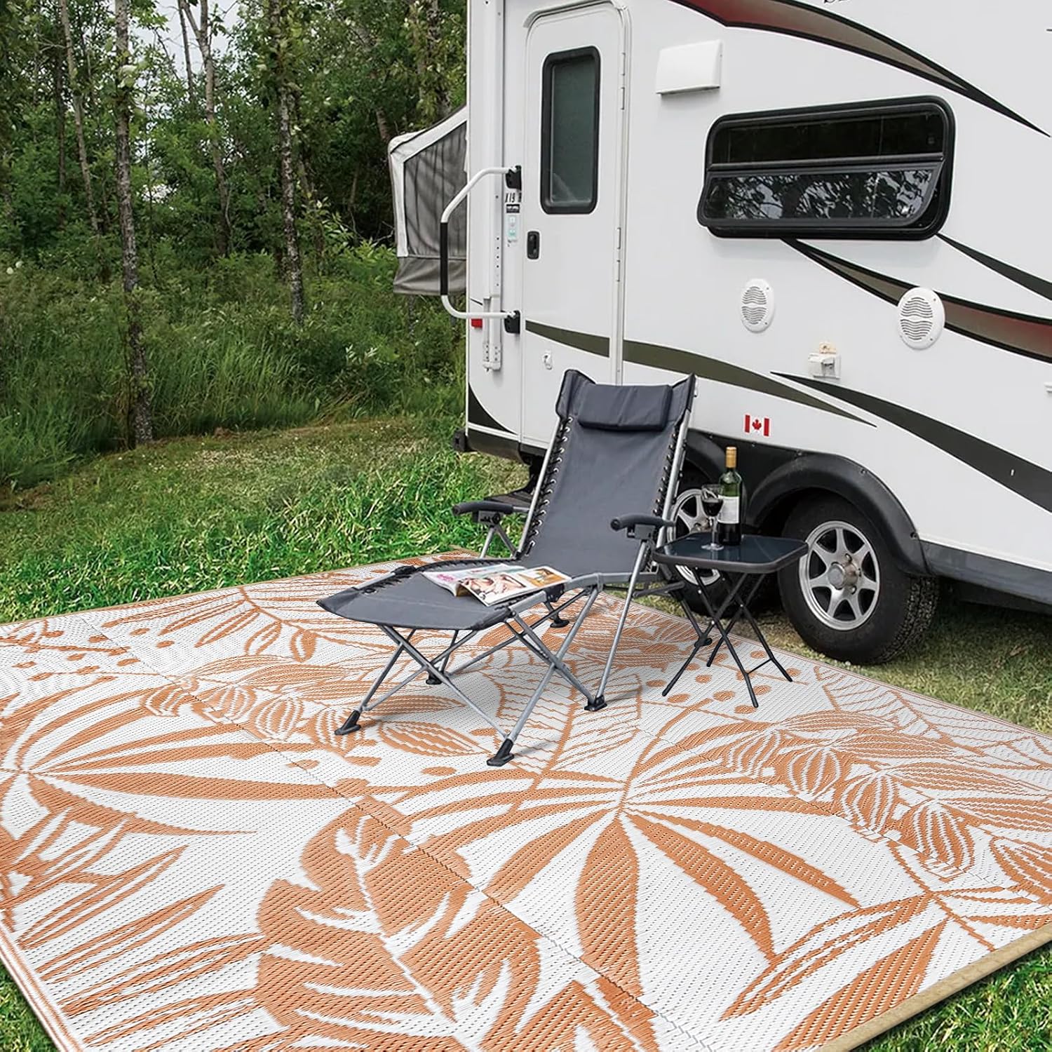 Wonnitar Alfombra de paja de plástico para exteriores de 5 x 8 pulgadas, reversible, impermeable, para exteriores, para patio, grande, portátil,