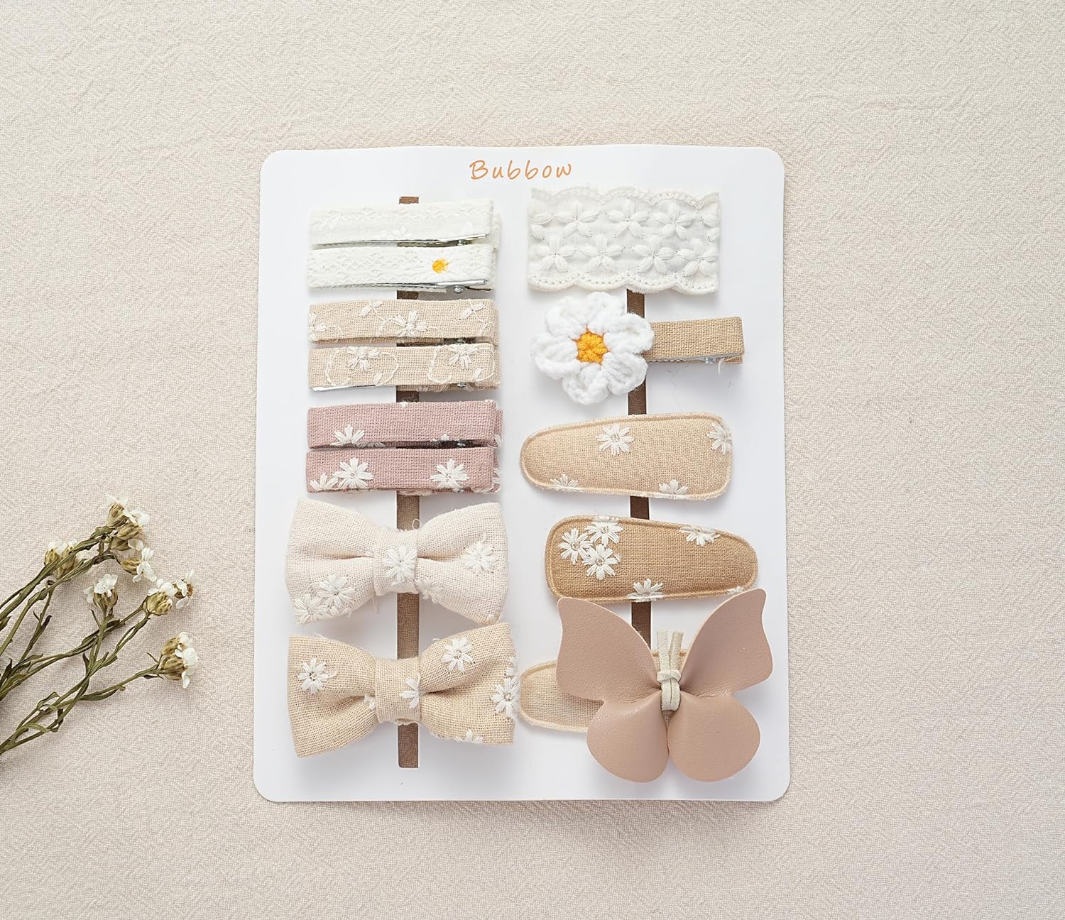 13 pinzas para el cabello para niñas con lazos de flores de mariposa, pinzas de cocodrilo totalmente forradas de 2 pulgadas y pasadores, accesorios