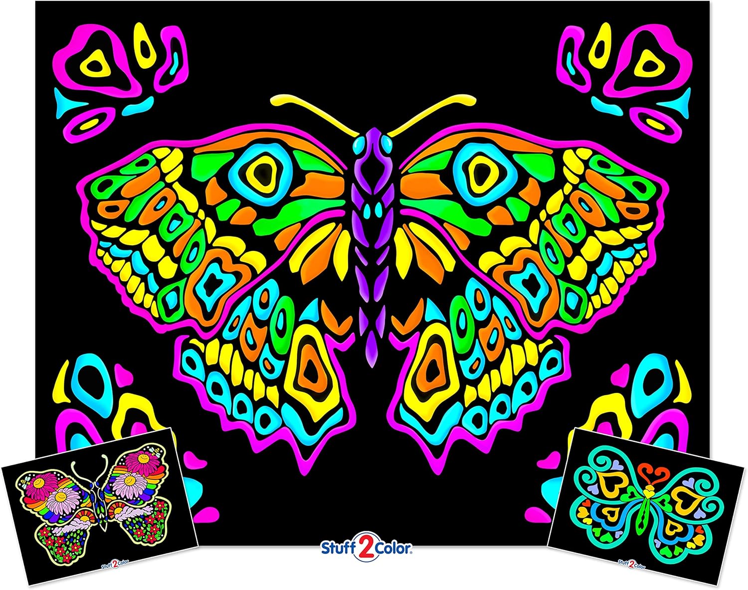 Póster de mariposa pintada para colorear, incluye 3 diseños (1 grande y 2 pequeño), para niños, niños pequeños, adolescentes y adultos hermosa
