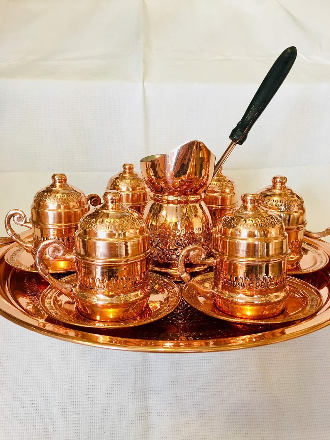 Turkish Copper Coffee Set for 6, Greek Arabic Coffee Serving Set, Pure Copper Copper Cups.