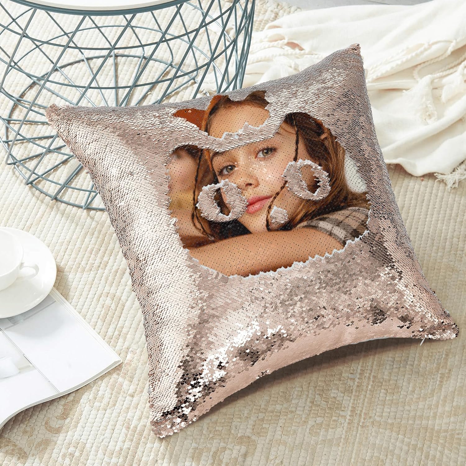 Easycosy Fundas de almohada de lentejuelas personalizadas, funda de cojín reversible mágica personalizada con tu imagen, regalos personalizados