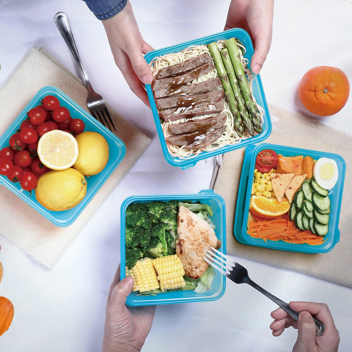 Paquete de 15 recipientes de plástico reutilizables para almacenamiento de alimentos, cajas Bento, contenedor de preparación de comidas para comida