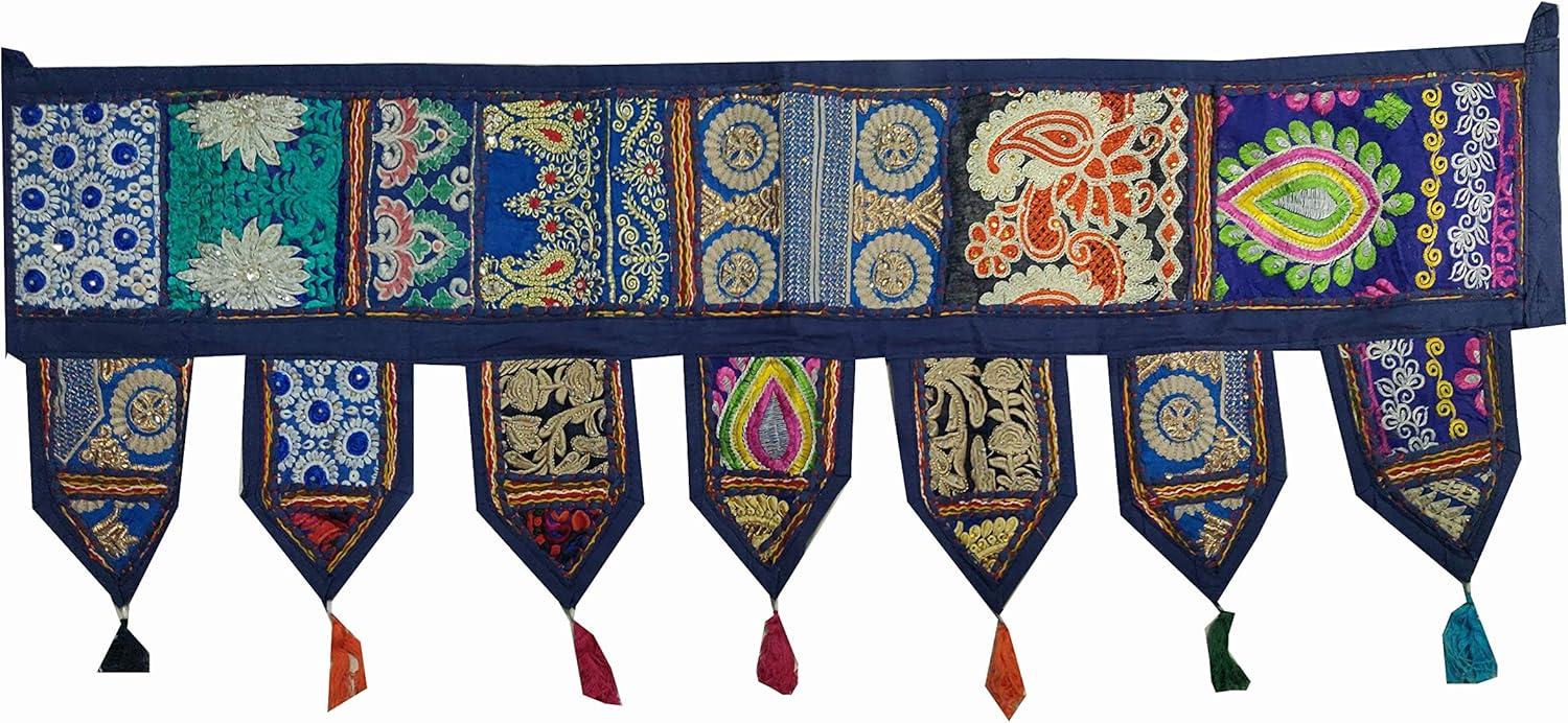 Cenefas para puerta de algodón indio, estilo étnico, vintage, con diseño de retazos, para colgar en la pared, estilo bohemio, bordado a mano,