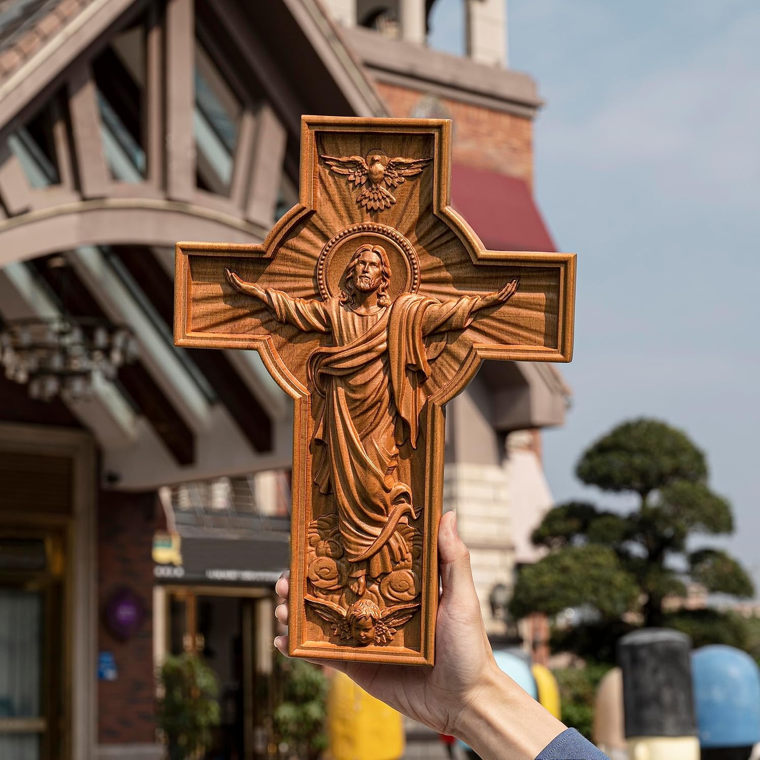 BGCOPPER Cruz de pared de crucifijo de Jesús, cruz de madera hecha a mano para decoración de pared para el hogar, habitación o regalo