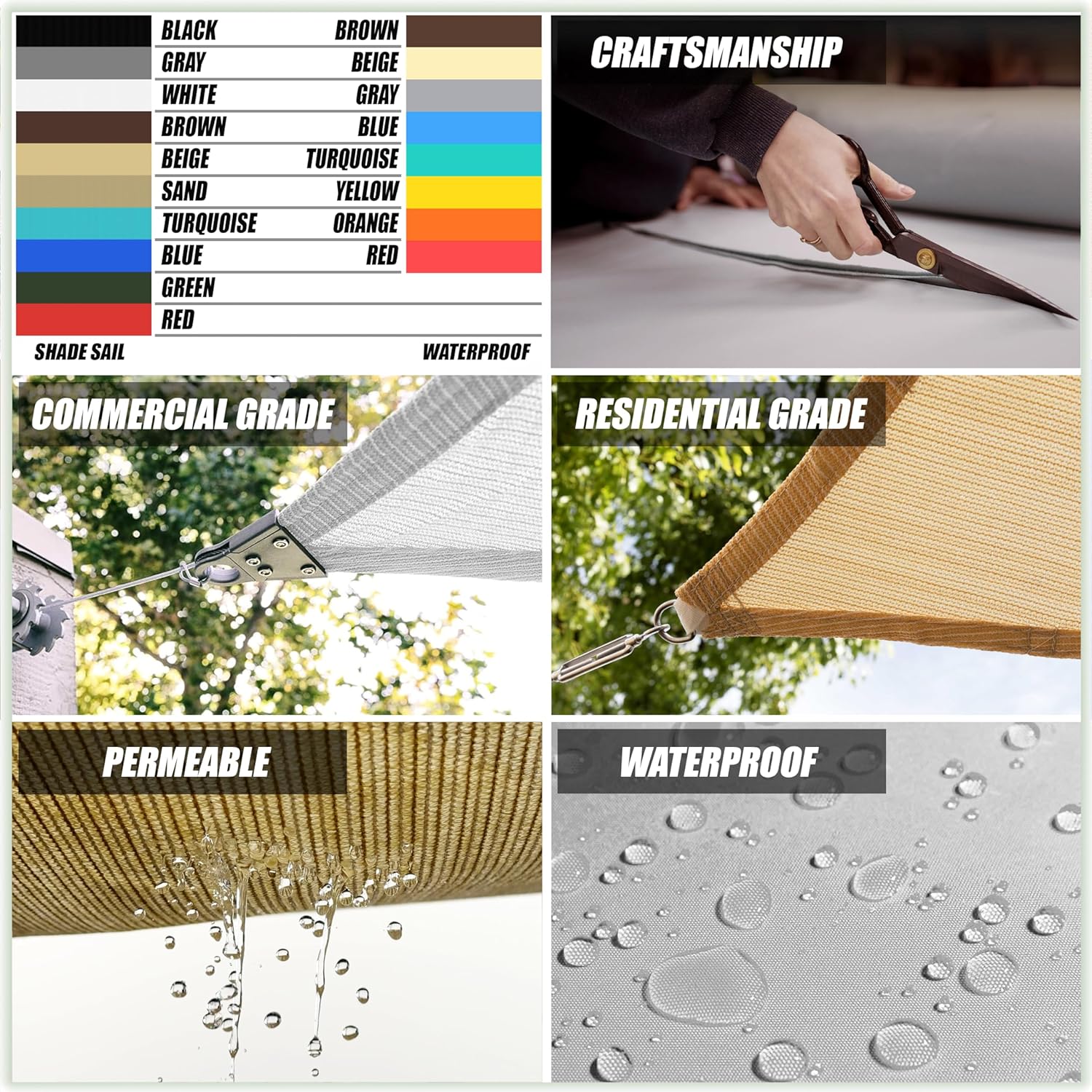 Amgo Toldo cuadrado gris de 10 x 10 pies, UPF50+ AGTAPS10, 95% de bloqueo UV, permeable al agua y al aire, comercial y residencial, 3 años de