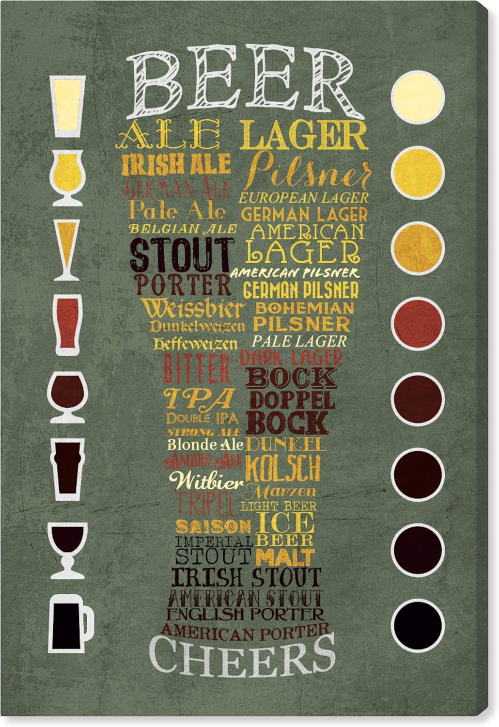 The Oliver Gal Artist Co. Drinks and Spirits – Lienzo decorativo para pared, diseño de carta de cerveza, 10 x 15 pulgadas, color verde, marrón