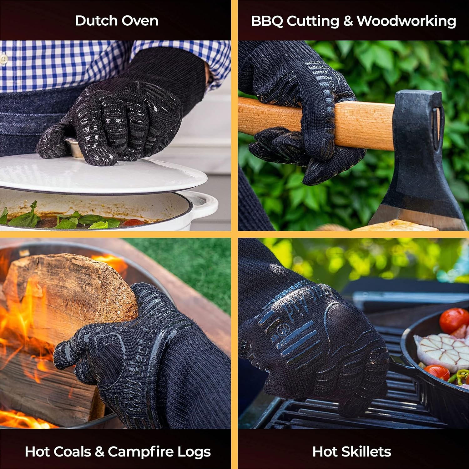 Guantes de barbacoa de silicona resistentes al calor  Protección contra incendios hasta 1472 F  Juego de guantes aislados para barbacoa caliente,