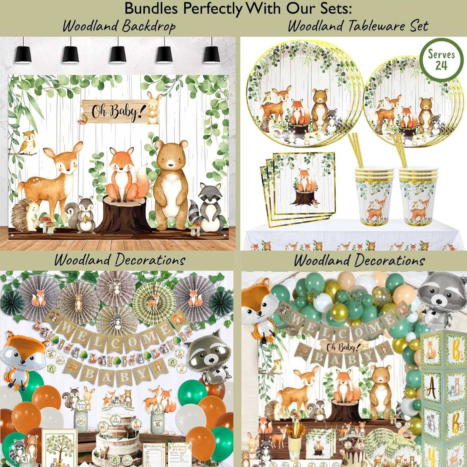 127 invitaciones para baby shower de Woodland para niños y niñas con sobres, tarjetas de agradecimiento para bebés, tarjetas de solicitud de libros,
