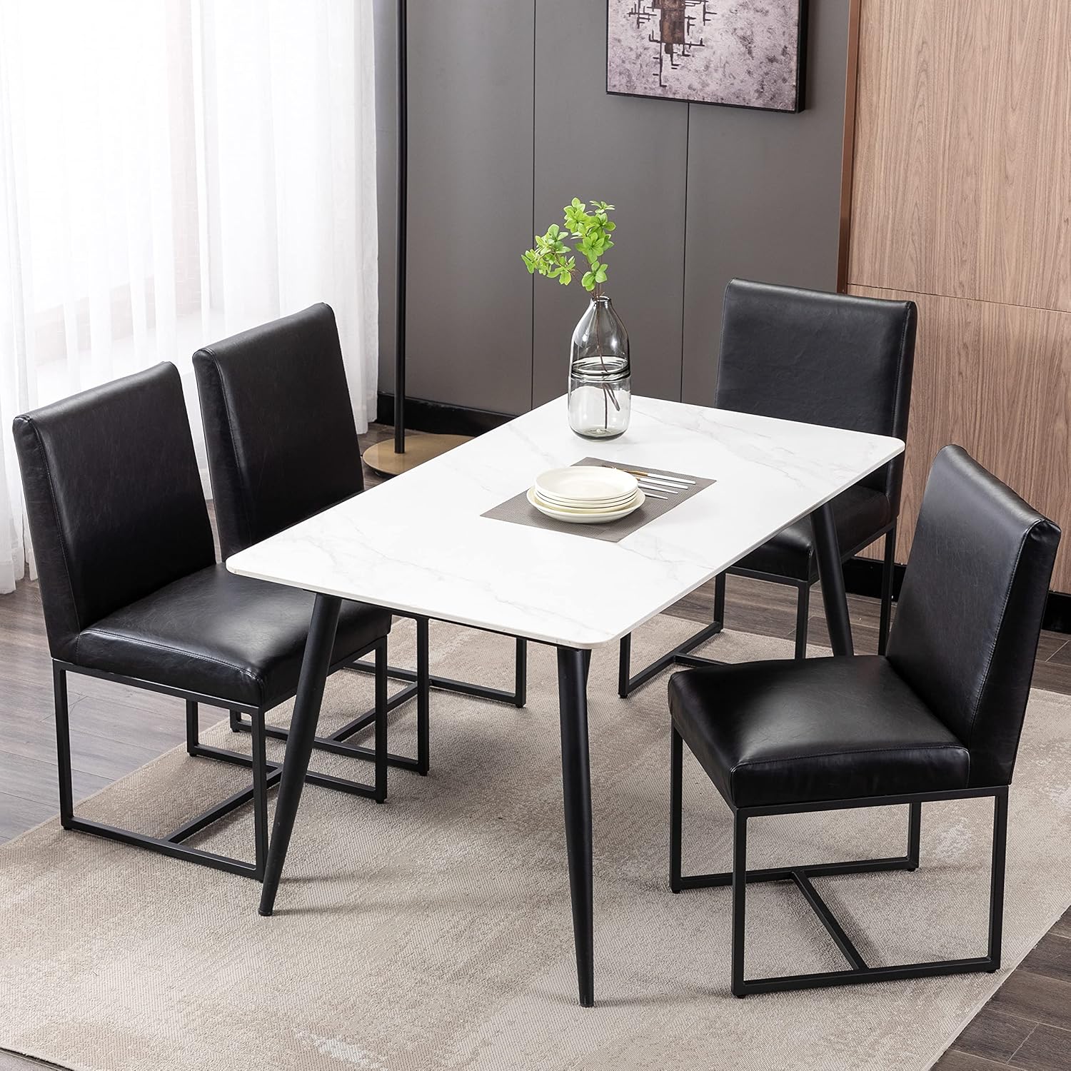 RIVOVA Juego de 2 sillas de comedor tapizadas, modernas sillas de cocina de piel sintética, sillas laterales sin brazos con patas de metal para