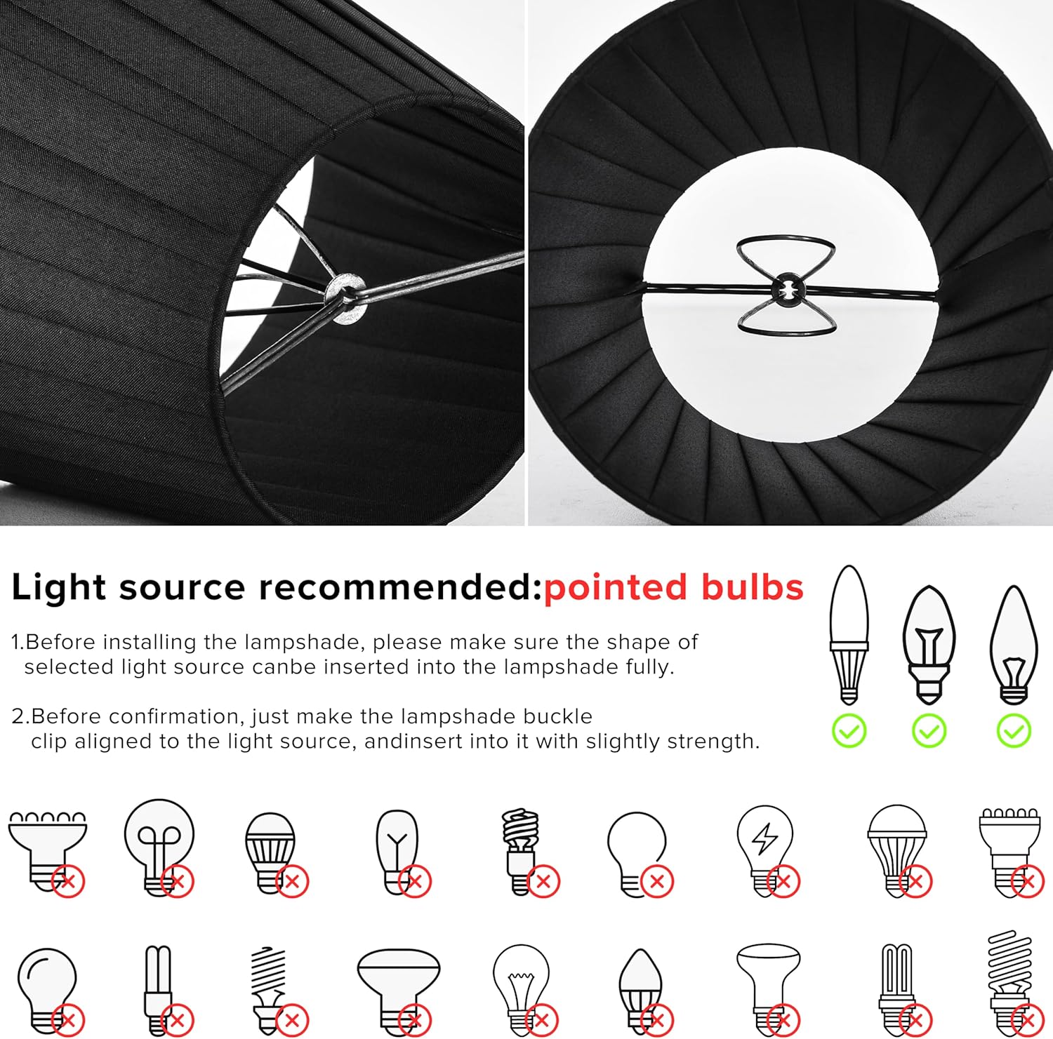 Juego de 6 lámparas de araña de lino natural negro con clip para candelabros, lámparas de pared y otros accesorios de iluminación con bombillas E12