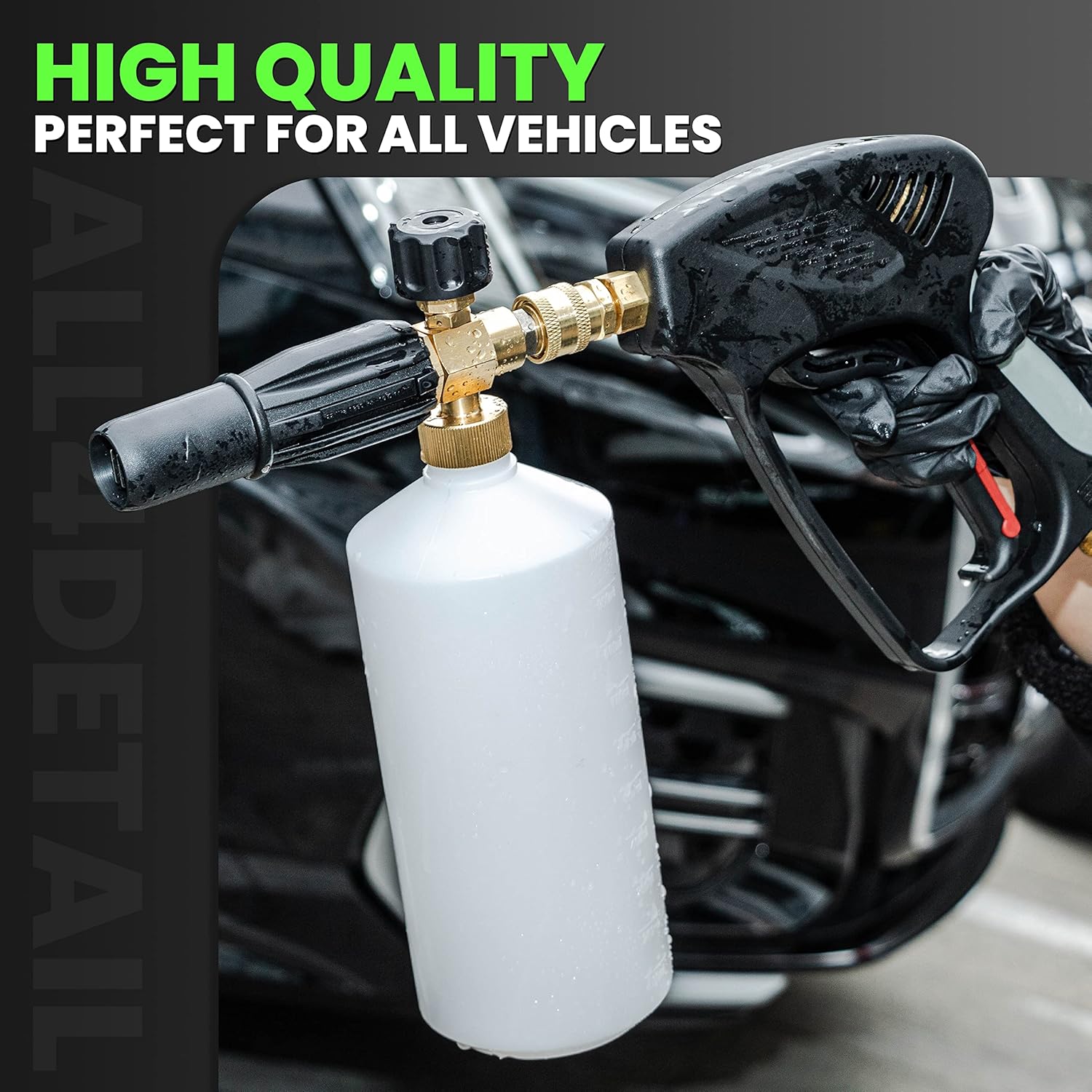 ALL4DETAIL Cañón de espuma prémium con pistola de lavado a presión de 5000 PSI, pistola de lavado eléctrico con conector rápido de 14 pulgadas, 5