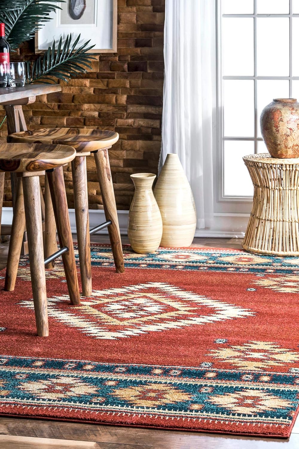 nuLOOM Margene – Alfombra tribal de diamante, 2 pies 6 pulgadas x 6 pies, color rojo