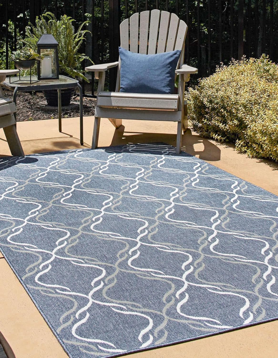 Unique Loom Outdoor Trellis Collection – Alfombra rectangular de 4 pies 1 pulgada x 6 pies 1 pulgada, color azul marinomarfil