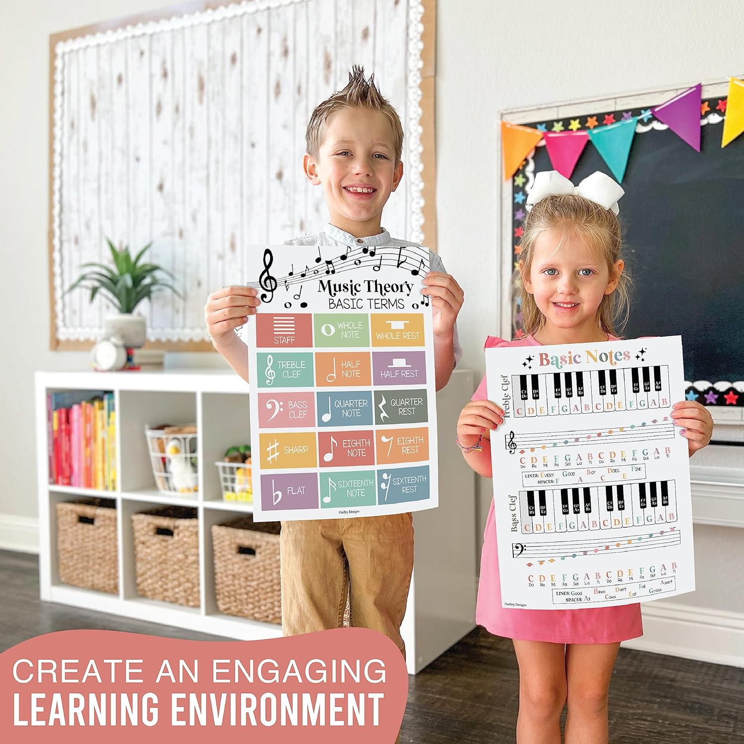 Hadley Designs 9 pósteres de música para aulas  Decoración de aula de música pastel boho, impresiones de coro y solfeo, decoraciones de tablón de