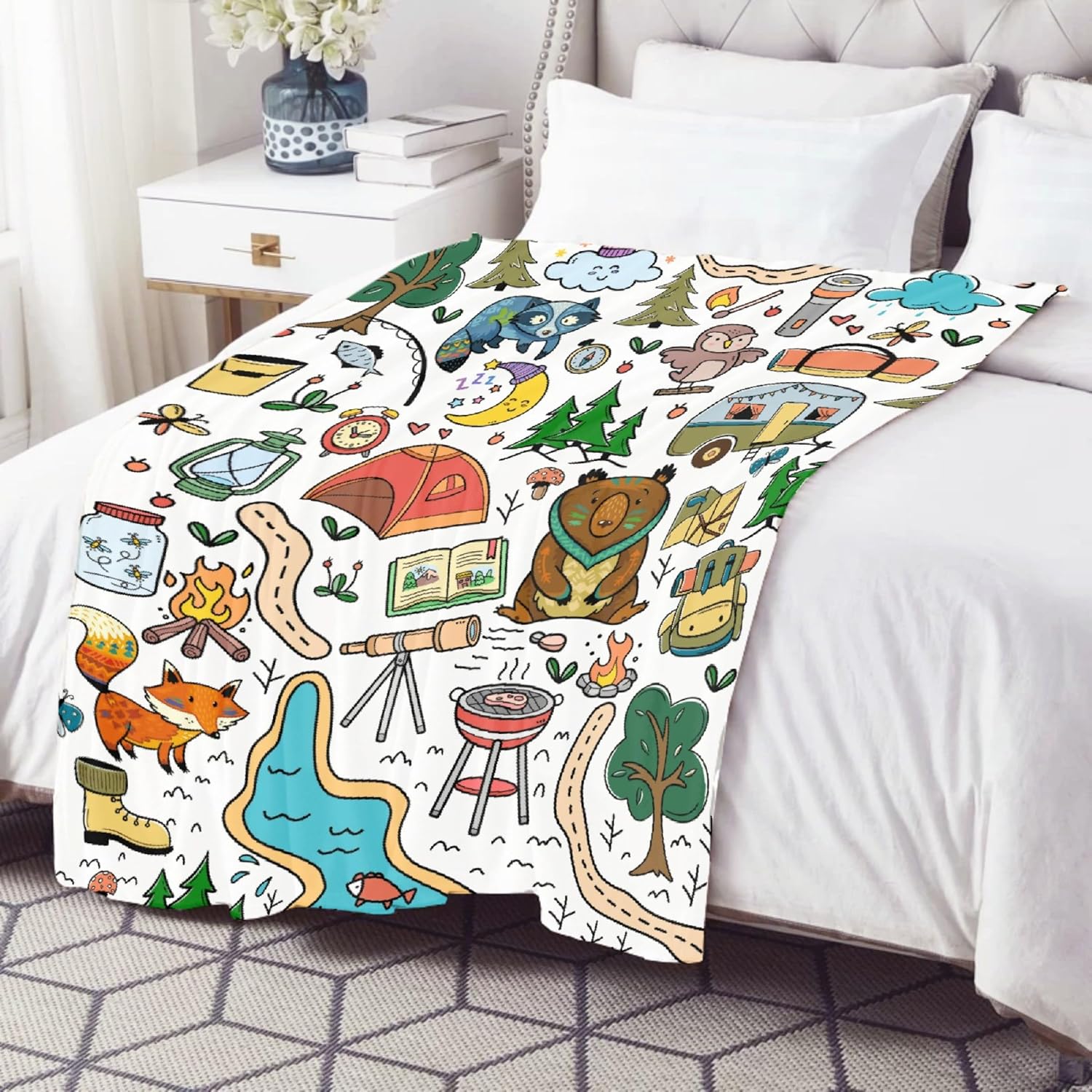 Manta de camping para niños, manta suave para acampar, bonita manta de franela de felpa para decoración de dormitorio, sofá, cama, viajes al aire