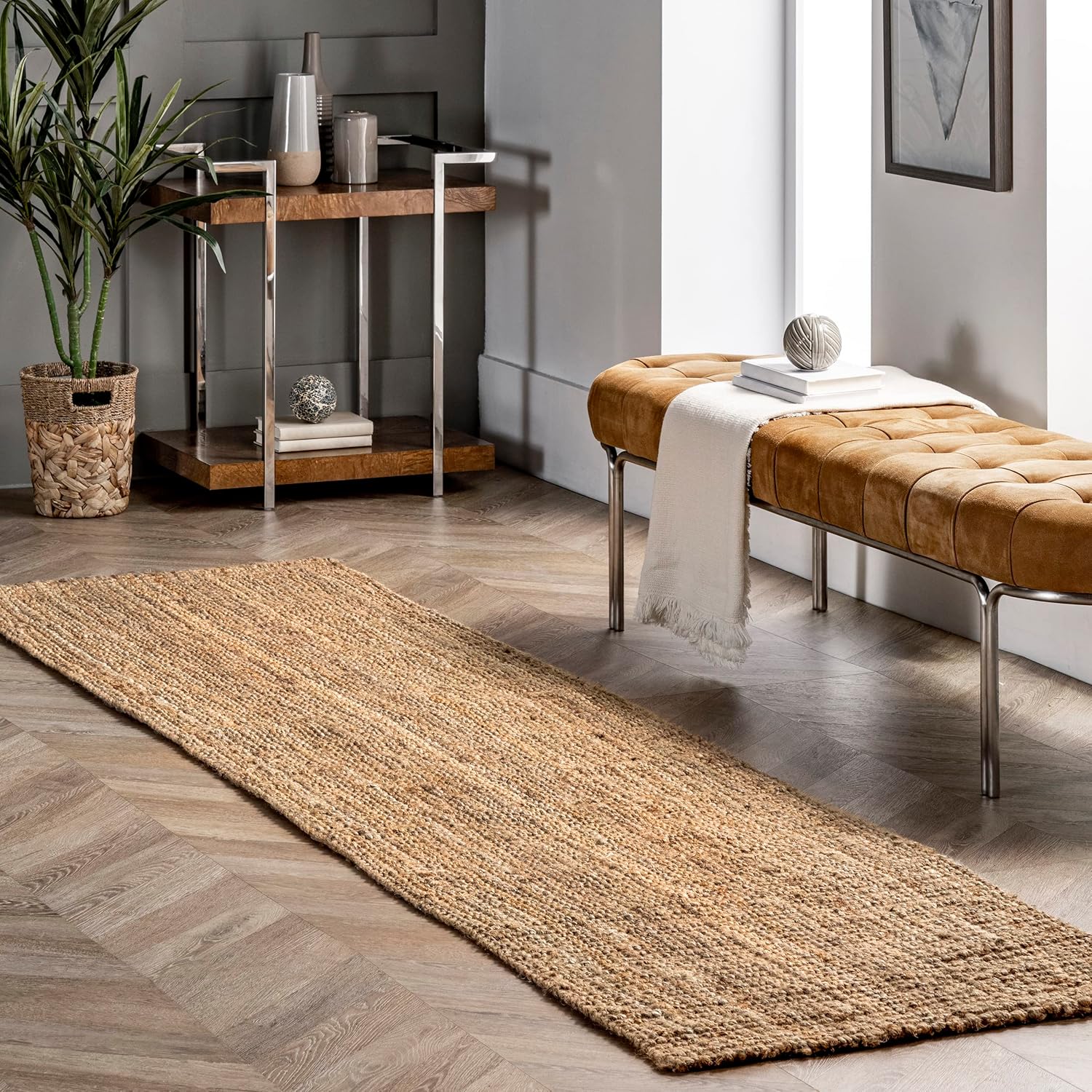 nuLOOM Ashli – Alfombra sólida de yute estilo casa de campo, 2 pies 6 pulgadas x 8 pies, color natural