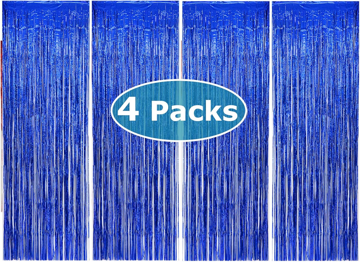 Allgala 4PK 3.3 x 9.8 pies (3.3 x 9.8 ft) cortinas de fondo de fotos de fiesta de oropel metálico para decoración de puerta con flecos, azul-BD52606