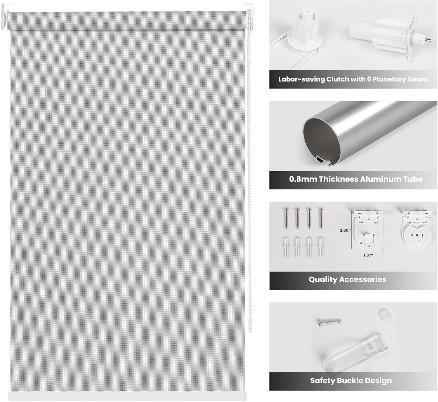 Sulugood Persianas enrollables con filtro de luz para ventanas, persianas enrollables de tela con aislamiento térmico, protección UV, fácil