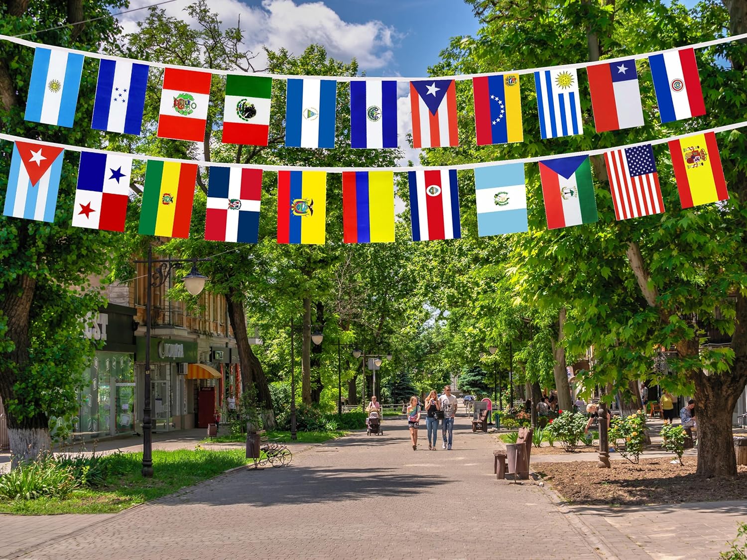 Banderas de cuerda para decoración de América Latina, 22 banderas de países de habla española, banderines para decoración de eventos del mes de la