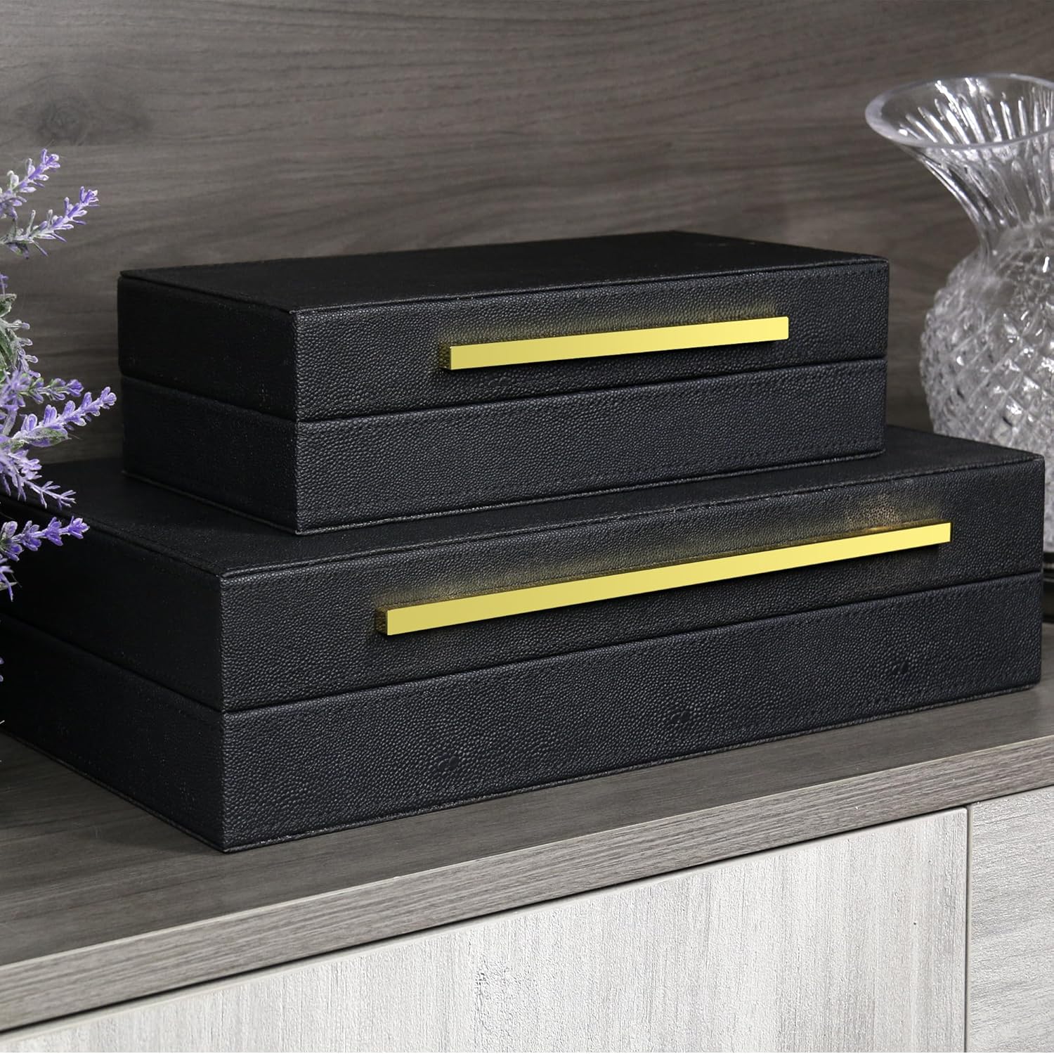 Caja decorativa moderna de piel sintética Shagreen, cajas de almacenamiento decorativas con tapas para decoración del hogar, organizador de joyero