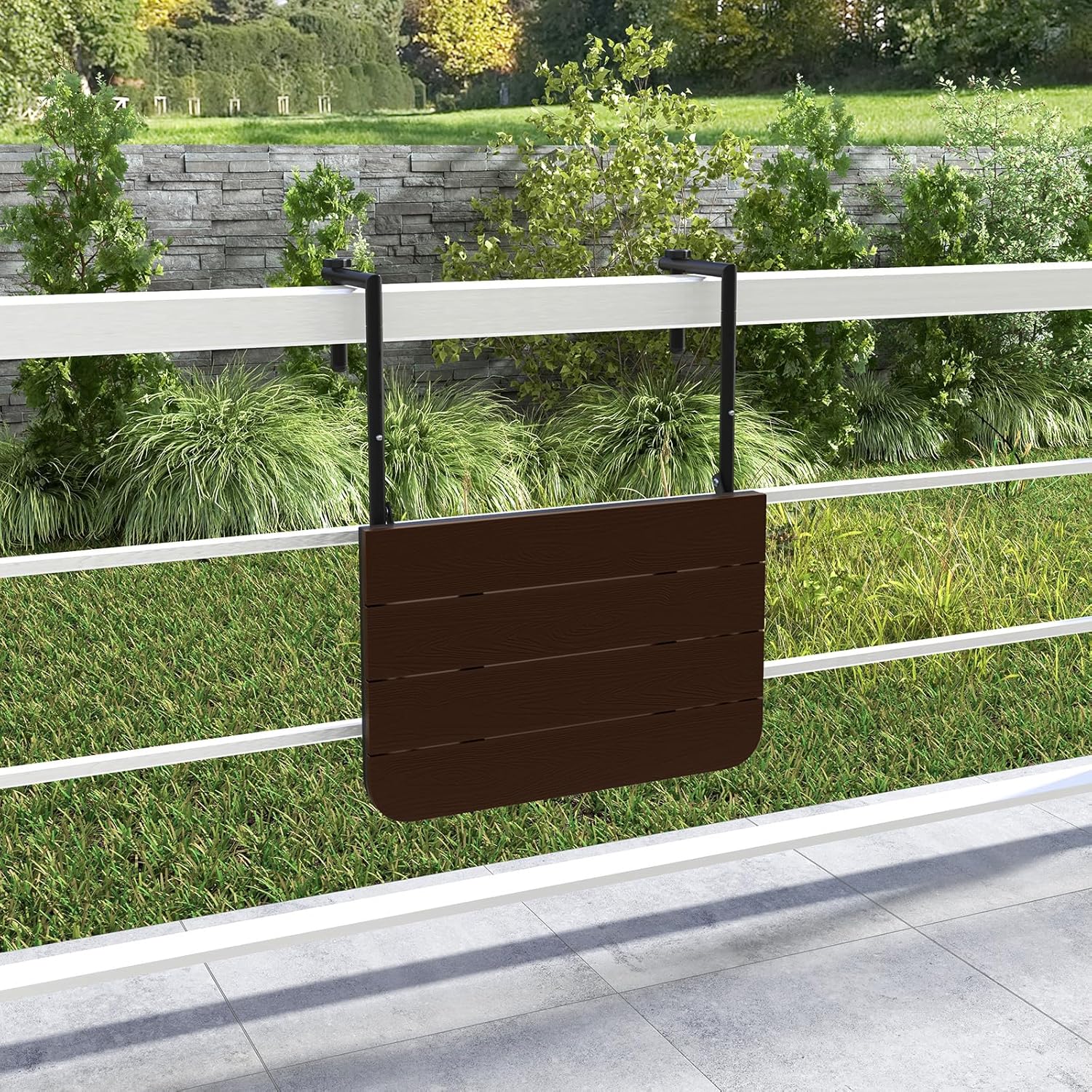Tangkula Mesa colgante para interiores y exteriores, mesa plegable con altura ajustable de 3 niveles, barandilla de 1 a 6 pulgadas, mesa de servicio