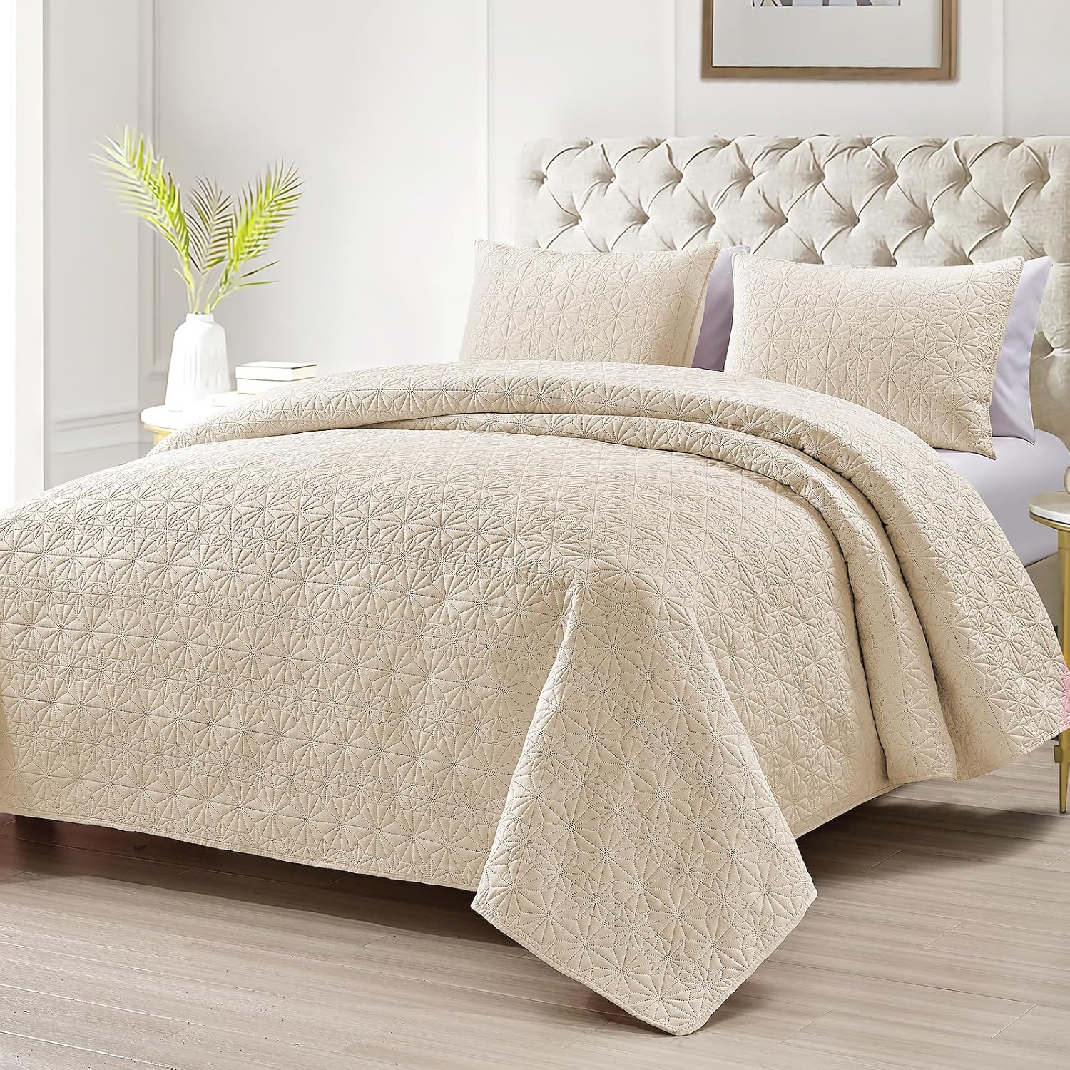 Juego de edredón de lujo de 2 piezas tamaño individual, edredón elegante y reversible, juego de ropa de cama beige con funda de almohada, colcha de