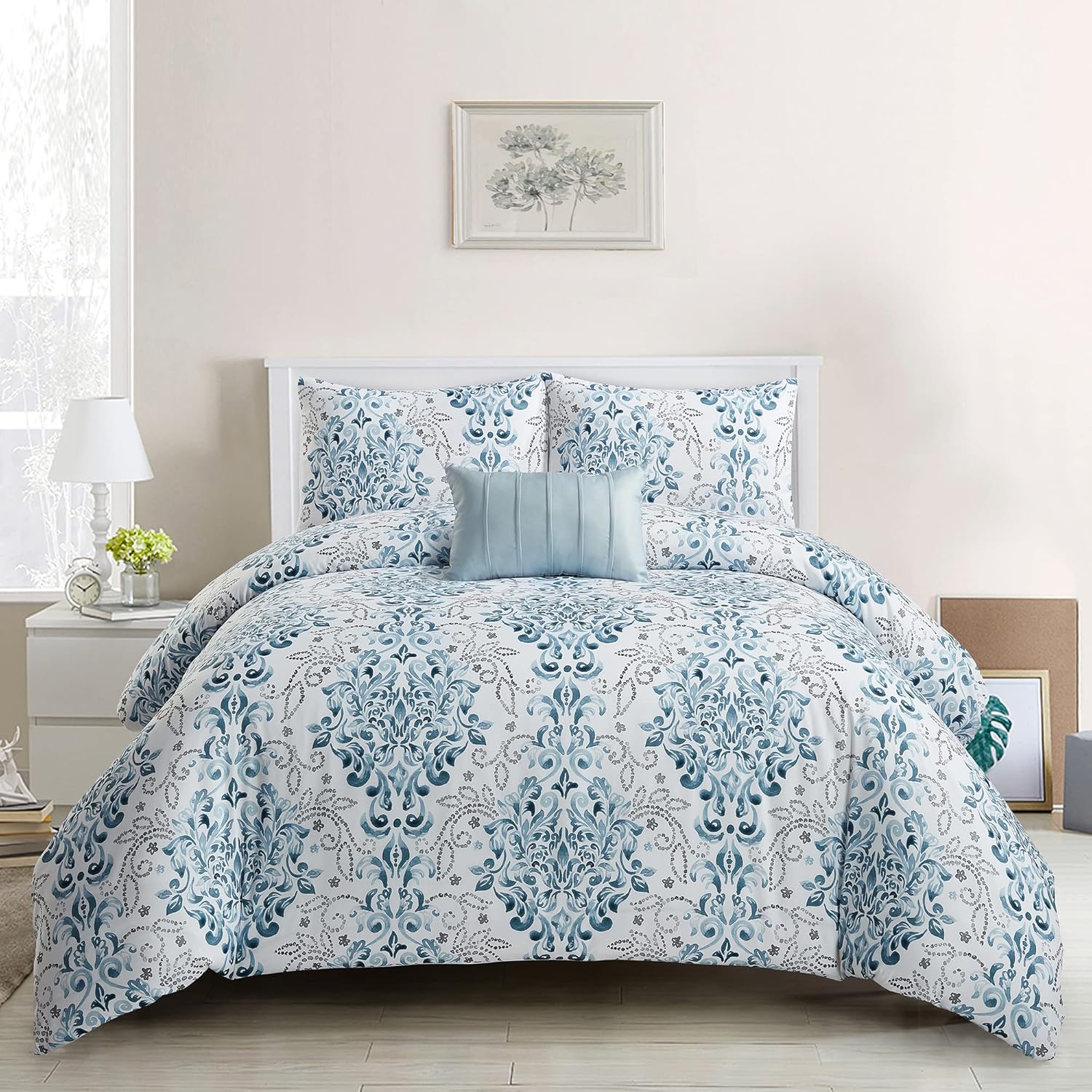 Style Quarters – Juego de edredón tamaño King, juego de ropa de cama floral suave y cómodo de 4 piezas para todas las estaciones, cama en una bolsa