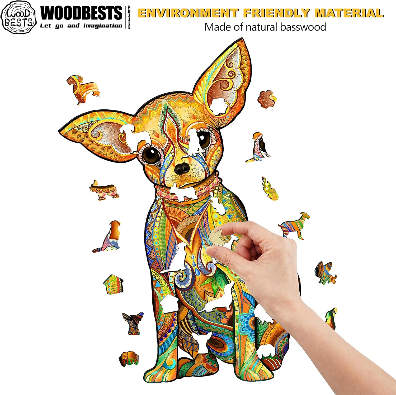 WOODBESTS Rompecabezas de madera para adultos y niños, rompecabezas de Chihuahua, rompecabezas de animales de madera, rompecabezas de corte de