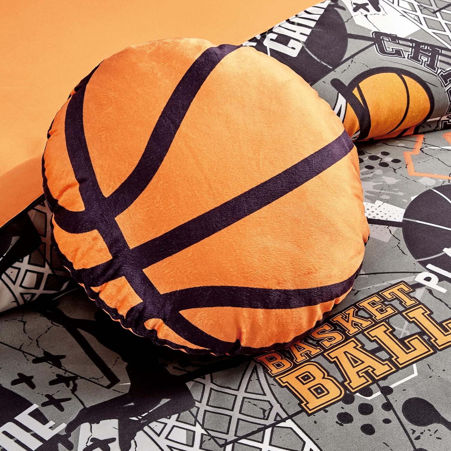 Chezmoi Collection Juego de edredón de 3 piezas para niños, microfibra suave, gris, naranja, multicolor, baloncesto, Slam Dunk Sports, tamaño