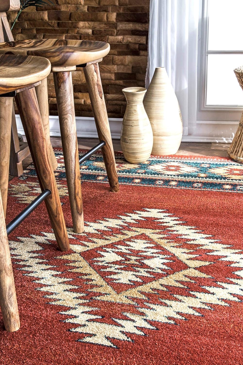 nuLOOM Margene – Alfombra de pasillo tribal con diamantes, 2 pies 8 pulgadas x 8 pies, color rojo