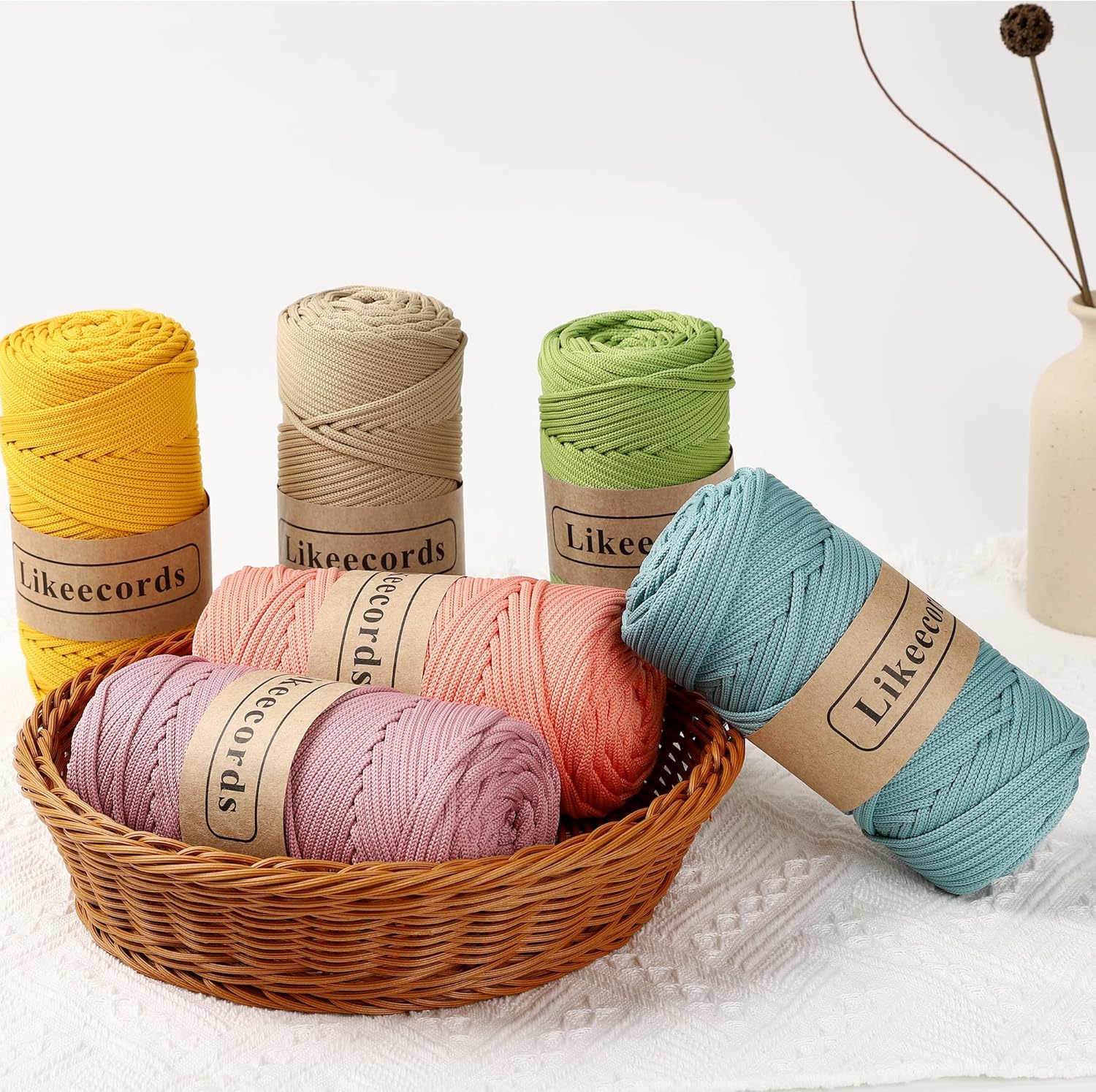 Cordón de macramé trenzado de poliéster de 0.157 in, 140 yardas, 426 pies, hilo elástico para bolsa de ganchillo para manualidades, ganchos de