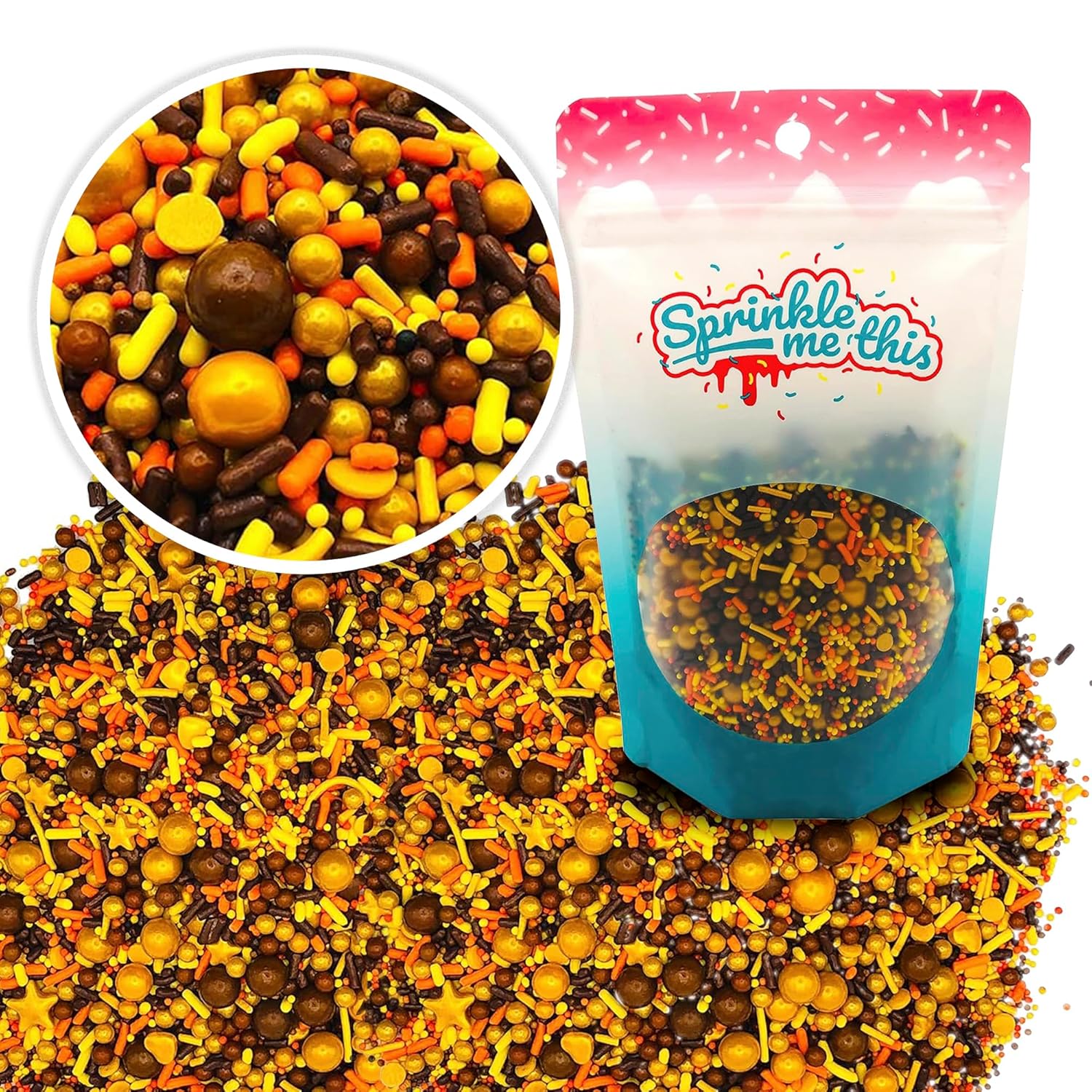 Harvest Season Blend  Bolsa resellable de 8 onzas  Gránulos para pasteles y helados con temática de otoño  Cuenta con perlas rojas, doradas y