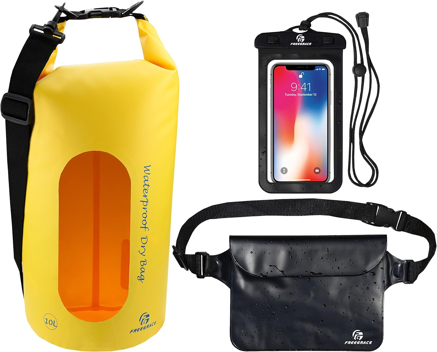 Juego de 3 bolsas secas impermeables, bolsa seca con 2 cierres y correa de hombro desmontable bolsa de cintura y funda para teléfono, se puede