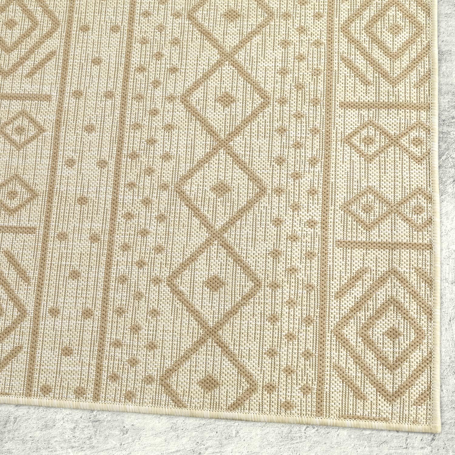 Antep Rugs Patio 5×7 – Alfombra bohemia del suroeste para exterioresinteriores (beige, 5 pies 3 pulgadas x 7 pies 6 pulgadas)