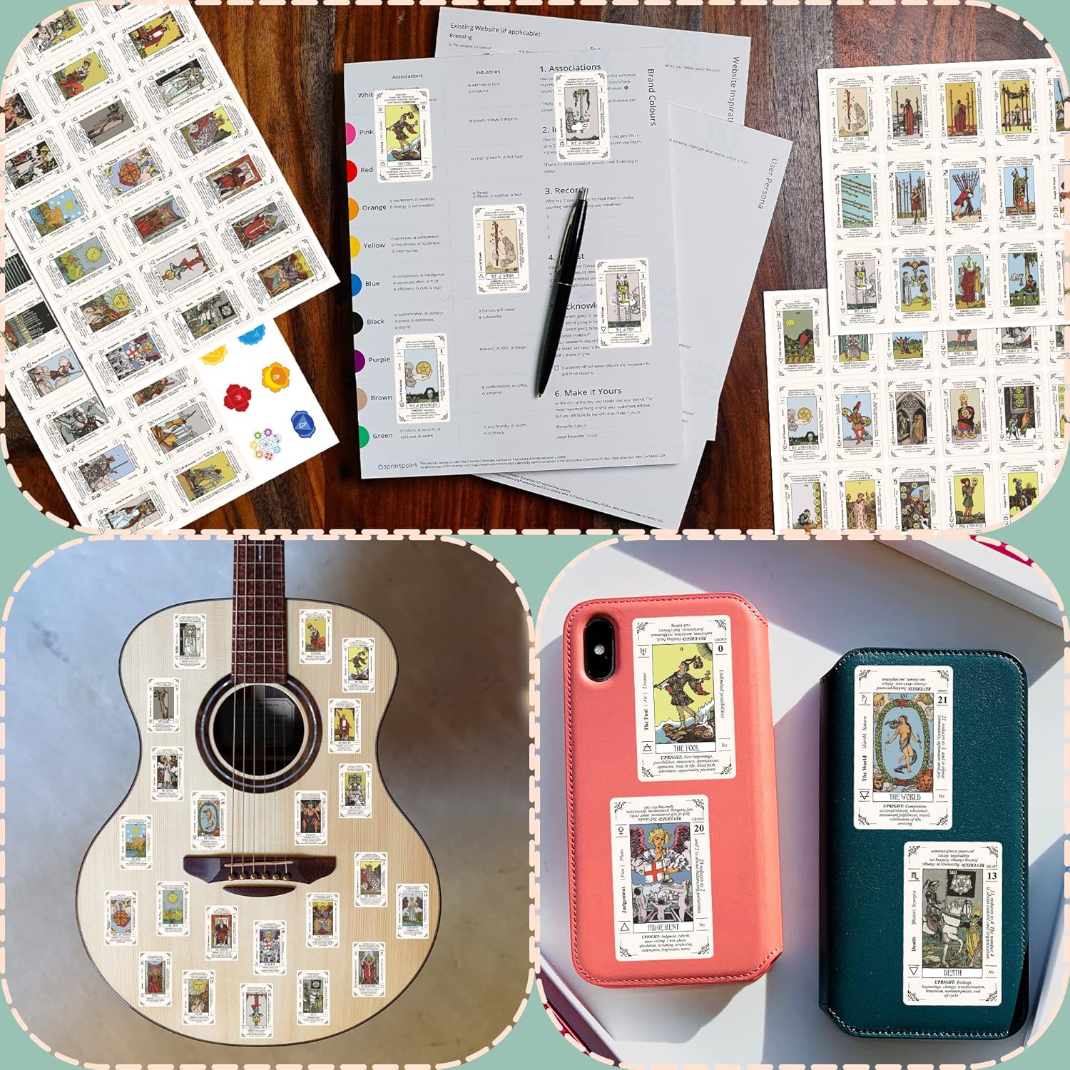 Mini calcomanías de tarot, 176 unidades, bricolaje, 2 juegos de cartas de tarot para principiantes con significados en ellos, calcomanías de vinilo