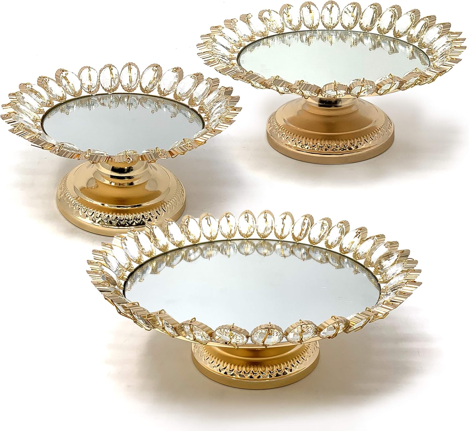 Allgala – Juego de 3 piezas de cristal chapado en oro para tartas con plato de espejo
