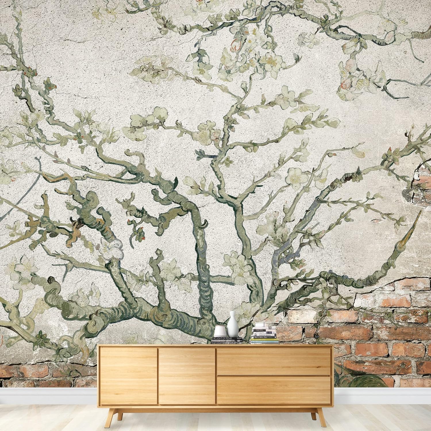 Wall26 – Papel tapiz en color cobre con estampado de “Almendro en flor” de Vincent Van Gogh