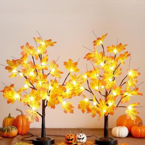 Lámpara LED de árbol de arce, paquete de 2 árboles de otoño iluminados de 24 pulgadas para decoración de Acción de Gracias, 8 modos de iluminación Lámpara LED de árbol de arce, paquete de 2 árboles de otoño iluminados de 24 pulgadas para decoración de Acción de Gracias, 8 modos de iluminación