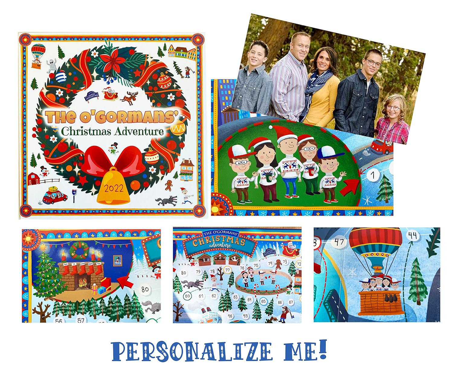 Retro Vintage Style Roll-and-move Board Game Christmas Adventure Personalized Game for Kids and Adults