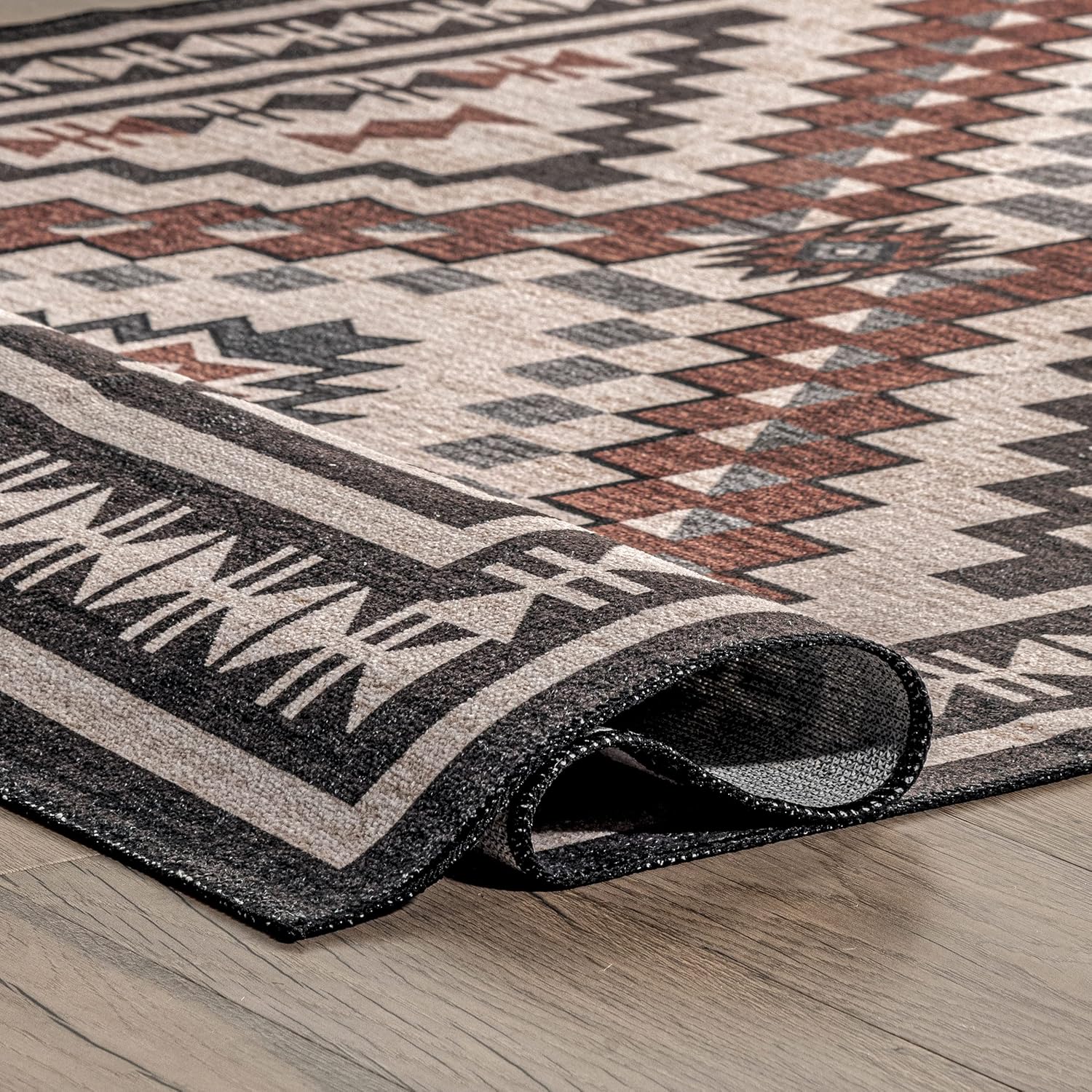 nuLOOM Leighton – Alfombra ultrafina lavable a máquina, medallón suroeste, 6 pies, cuadrada, color beige